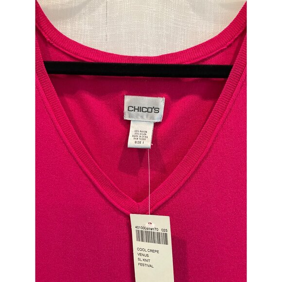 Chico's V-neck Tank top Cool Crepe SL Knit PINK size 1 Medium NEW - Picture 2 of 4